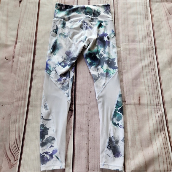 Athleta "Floral Mudra 7/8 Leggings" High Rise White Mesh Panel | Women's Size XS - Picture 7 of 11